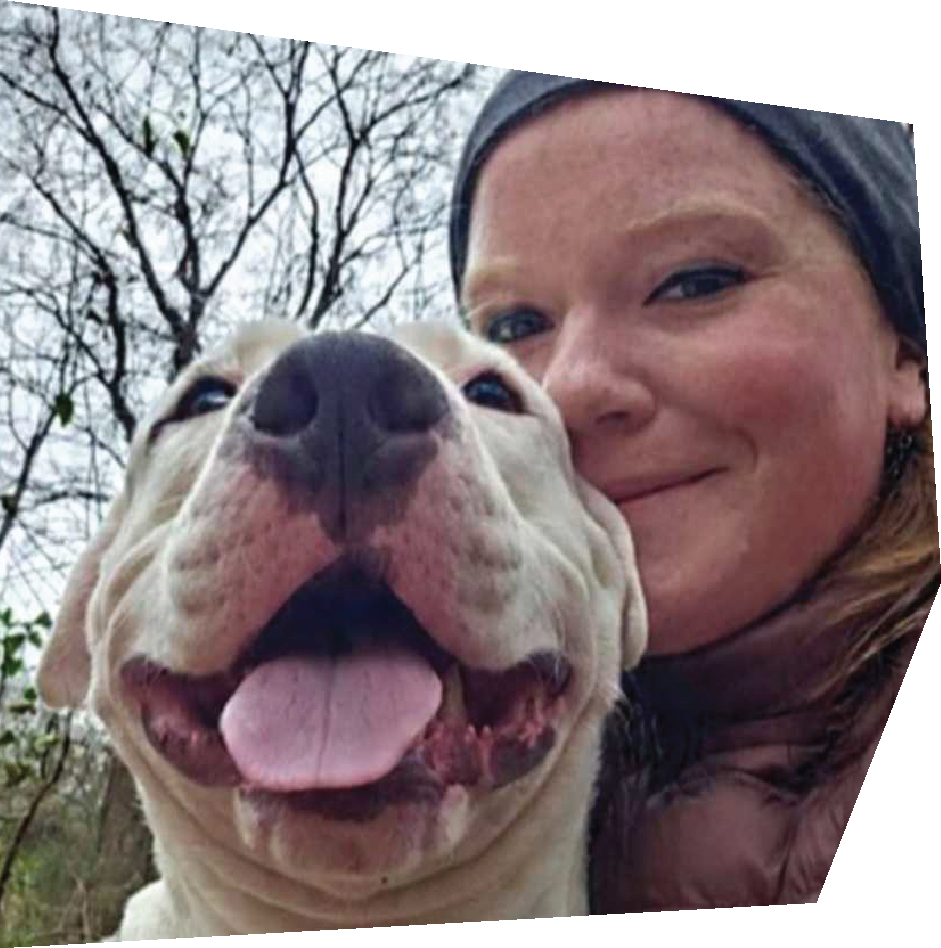 woman with smiling pitbull